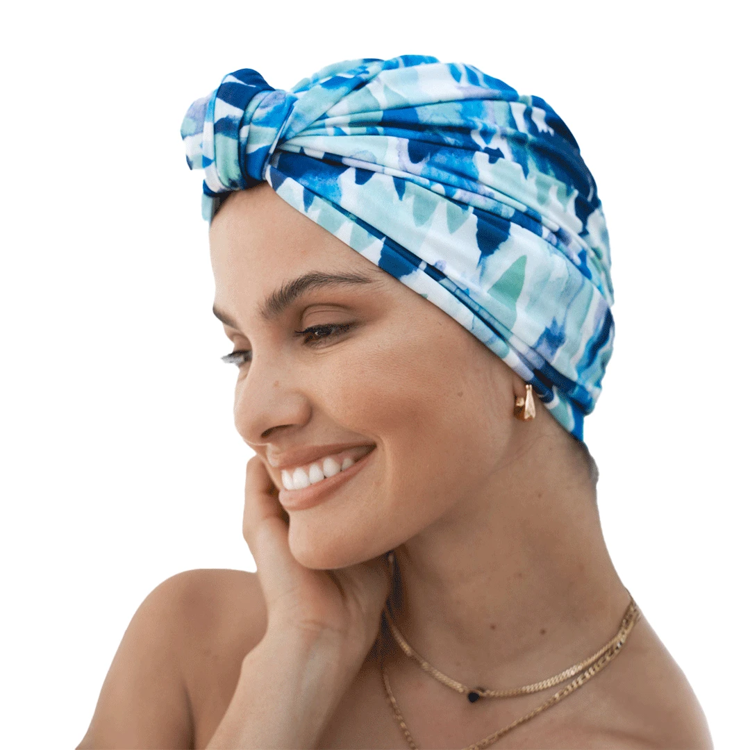 Louvelle Dahlia Shower Cap In Resort Blu 3 Louvelle Dahlia Shower Cap In Resort Blu