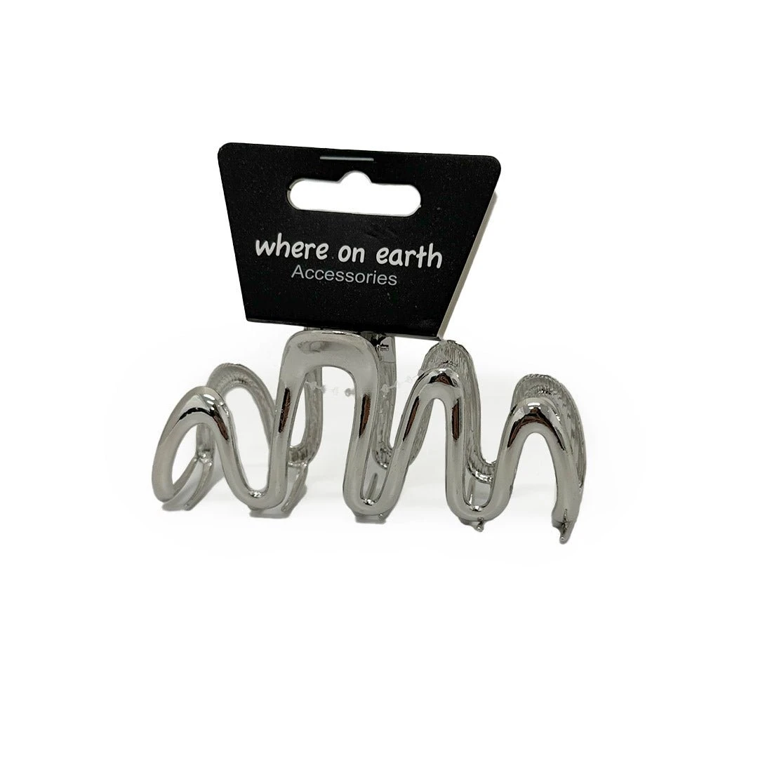 Where On Earth Melrose Metal Wave Claw Clip Silver 10cm 3 Where On Earth Melrose Metal Wave Claw Clip Silver 10cm